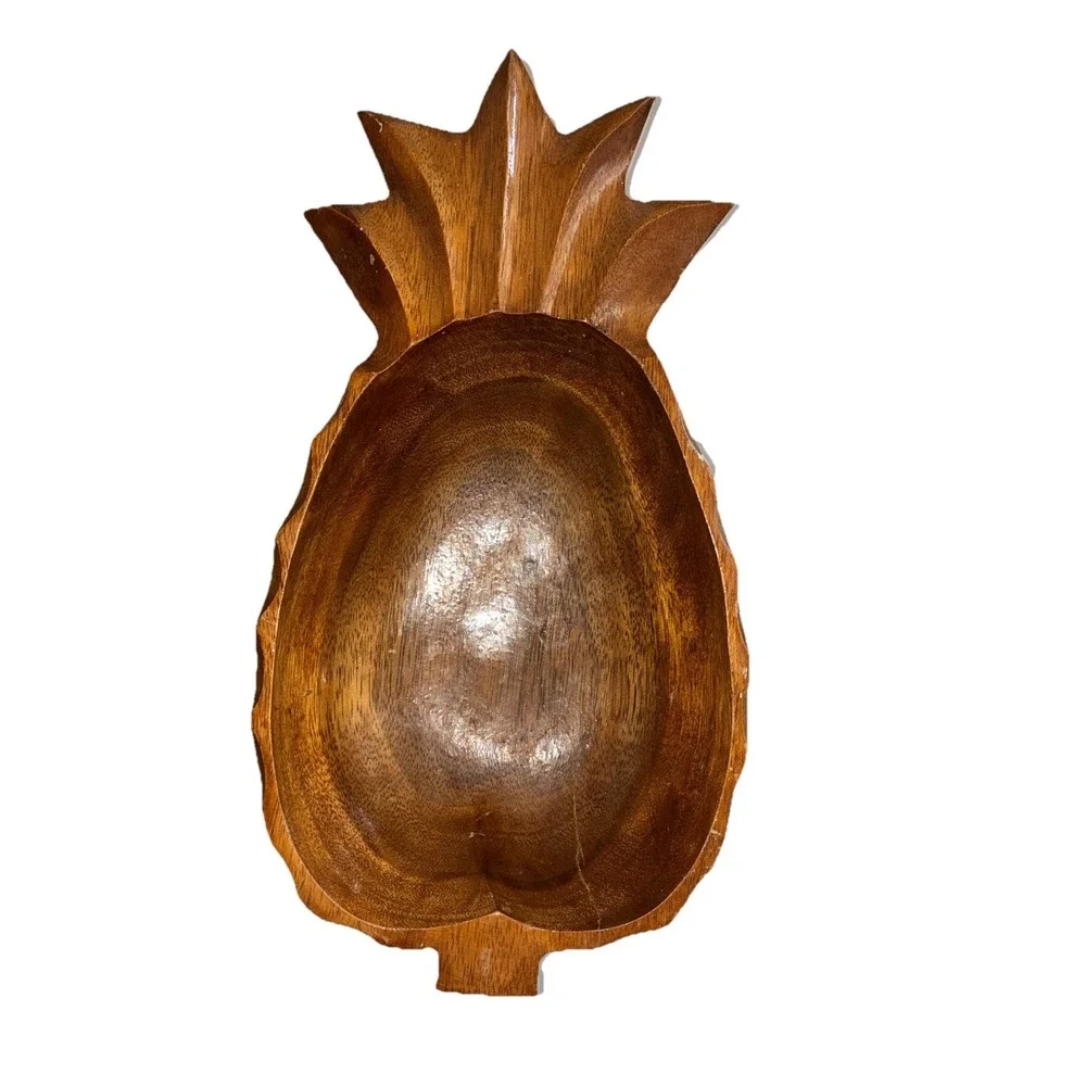 Pineapple Bowl‎ Monkey Pod Wood Carved Tray Dish Hawaii Vintage